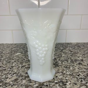 Anchor Hocking Milk Glass Vase Vintage Grape Pattern
